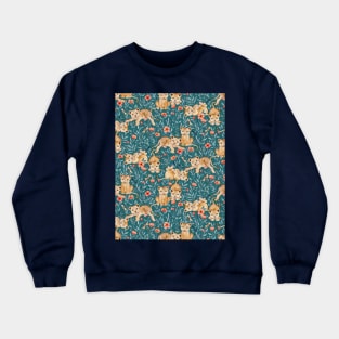 Lion Cub Pairs and Poppies on Deep Teal Crewneck Sweatshirt